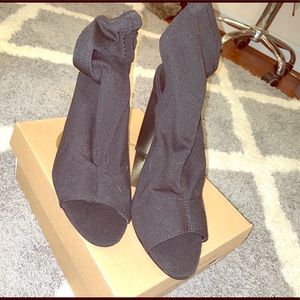 Open toed block heeled boots